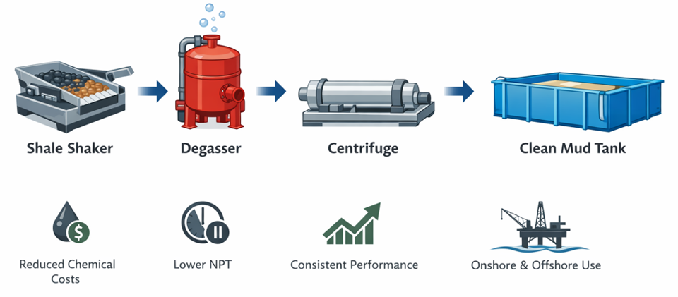 Drilling mud flow and recovery workflow